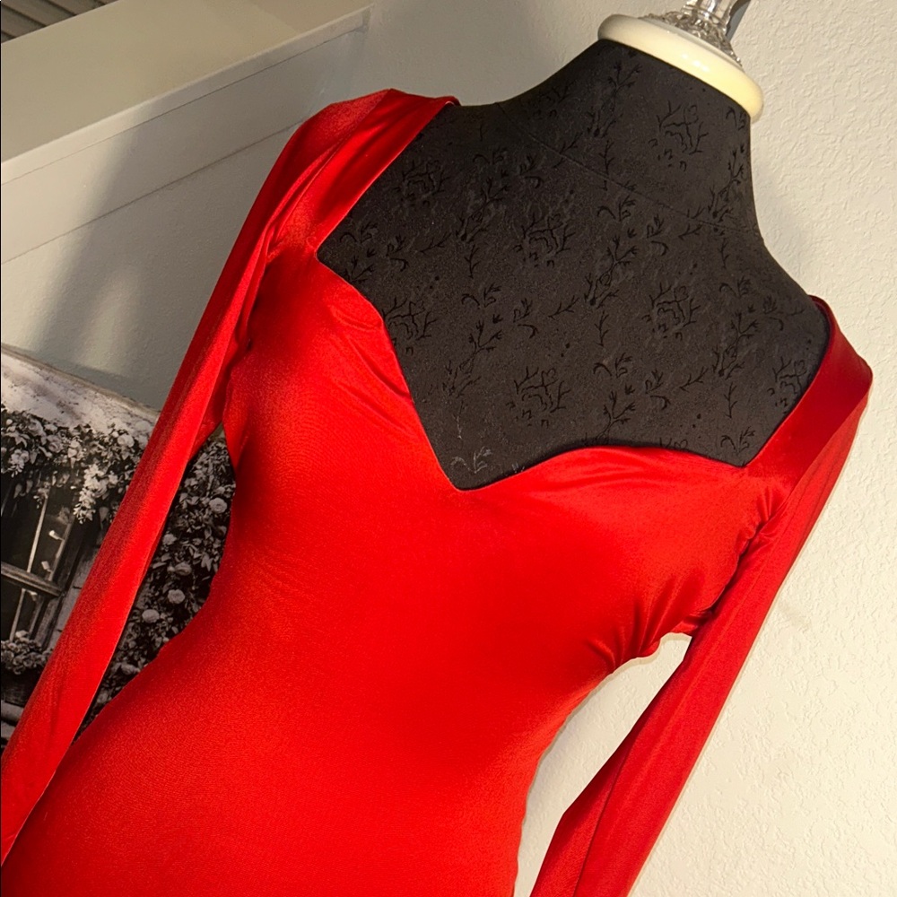 Oh Polly Vibrant Red Long Sleeve Sexy Dress - Picture 4 of 7